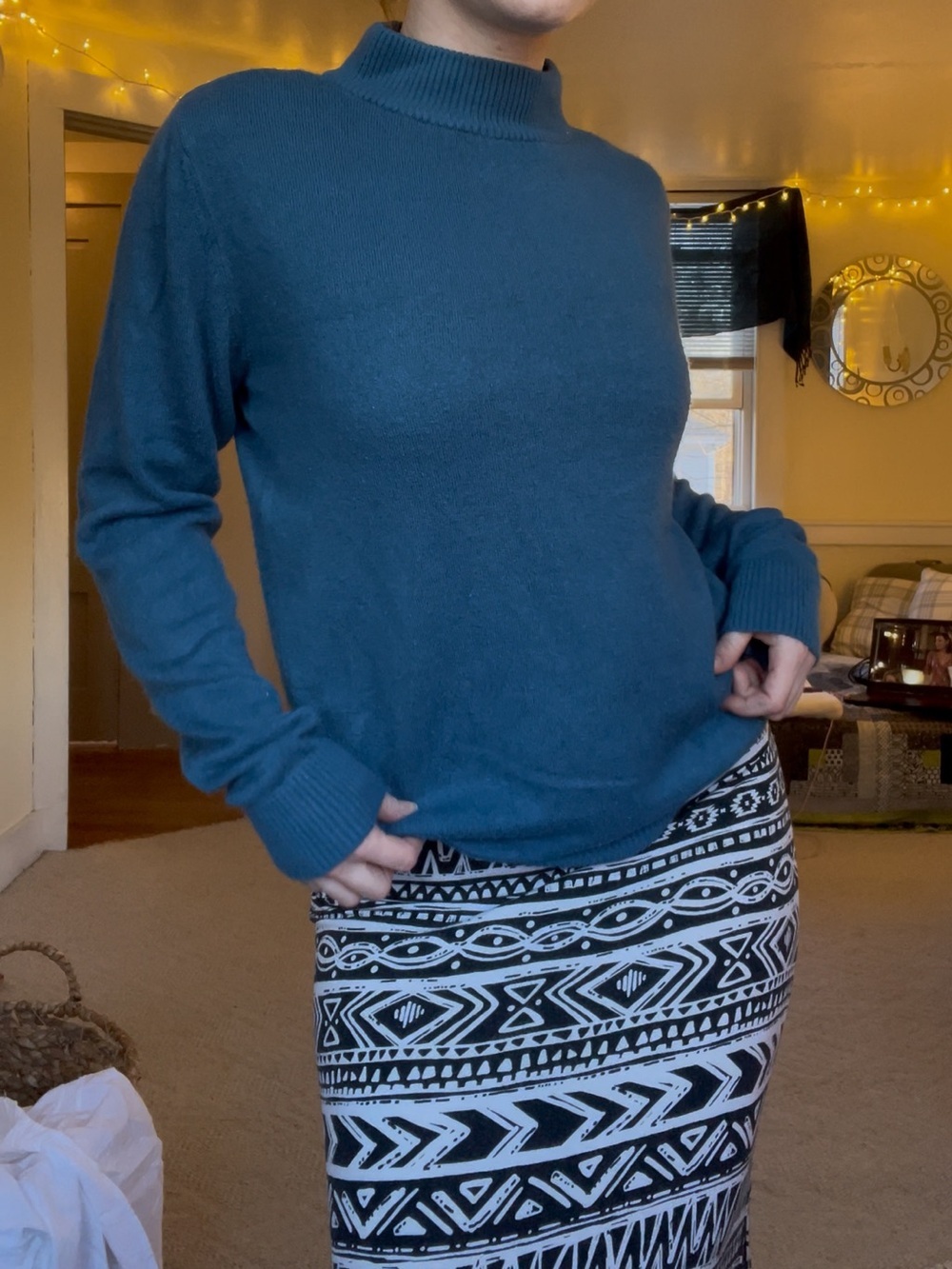 Zara Knit Blue Mock Neck Crew Sweater Soft Cozy Cute Spring Summer Longsleeve - Picture 5 of 12